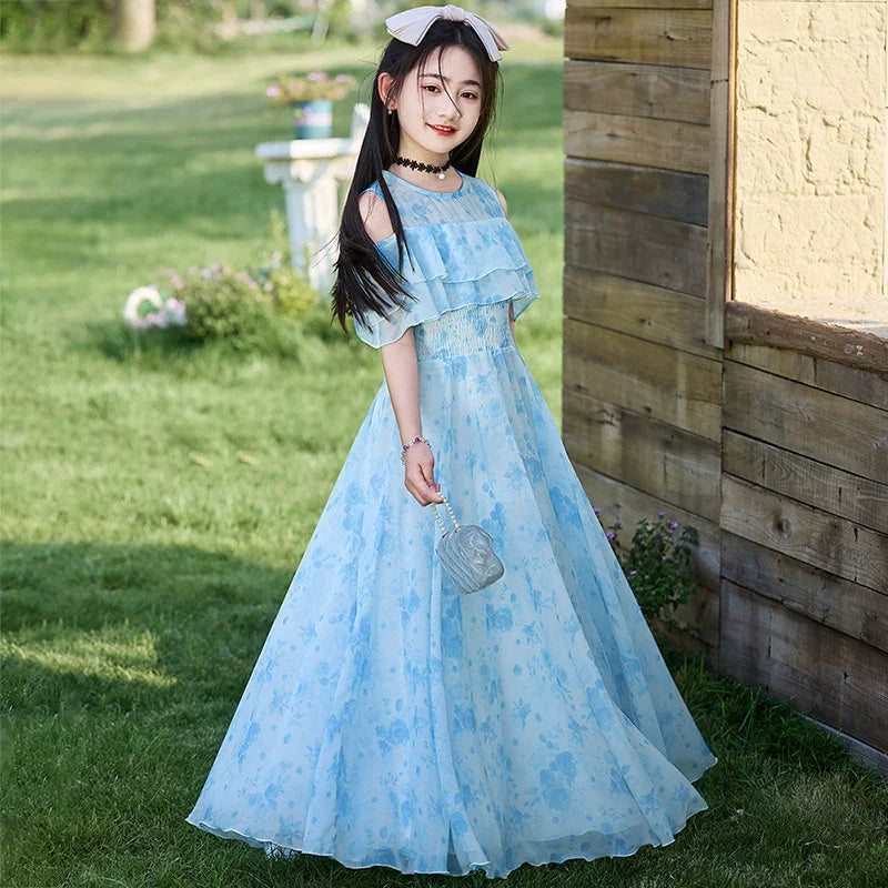 Fashion Chiffon Boho Girls Dresses Bohemian Beach Kids Clothing Vestido Girl Outfit Robe Fille Casual Maxi Children Dress Summer