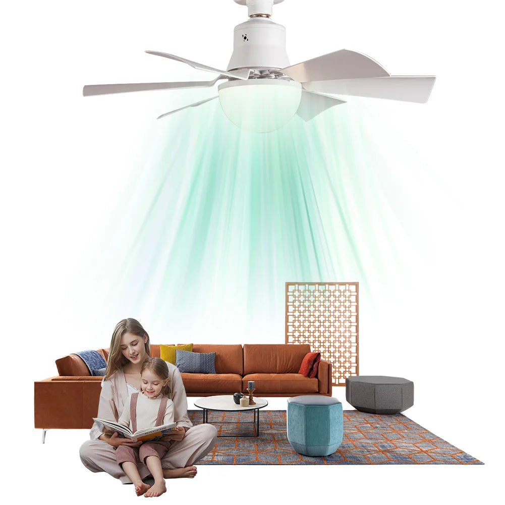 Ceiling Fan Light with Remote 3 Gear Wind Speed Socket Ceiling Fan Dimmable Light Bulb Fan for Living Room Bedroom