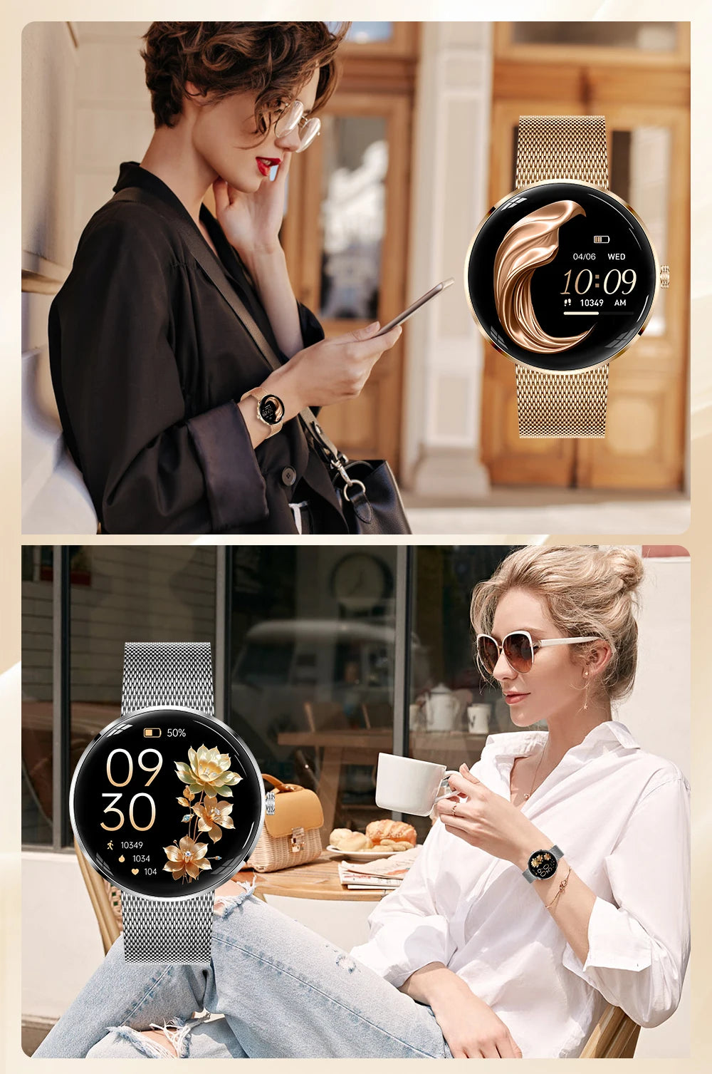 MEVADEN 1.43" AMOLED Screen Women Smart Watch 8.5mm Ultra-thin Stainless Steel Luxury Smartwatch Health Monitor Sport Watch H33