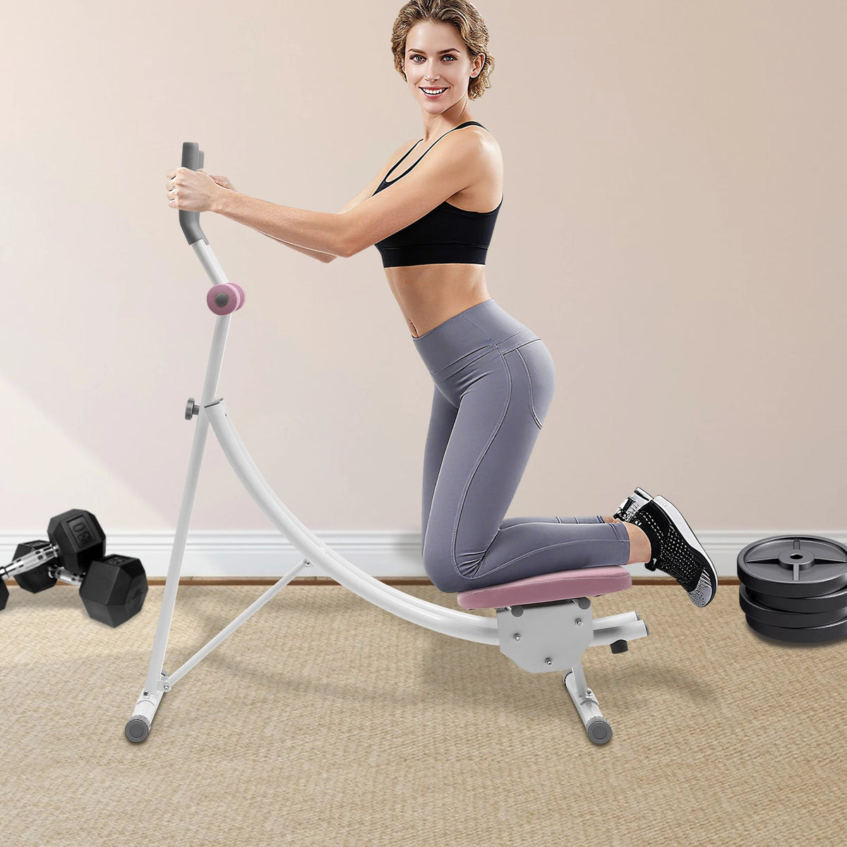 Foldable Ab Machine With LED Display Core Workout Waist Cruncher