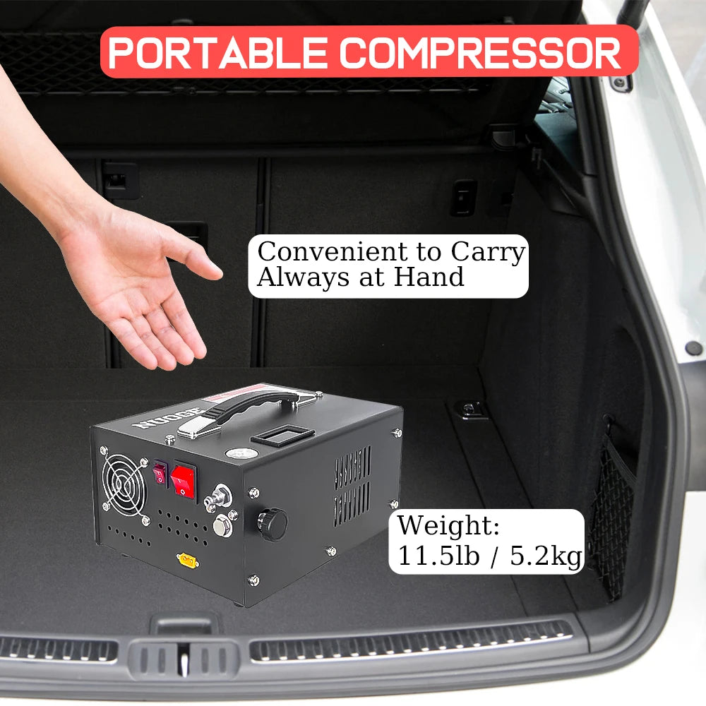 4500Psi 30Mbar Portable PCP Air Compressor Pump 12VDC/110V Power Oil/Water-Free High Pressure Diving Bottle