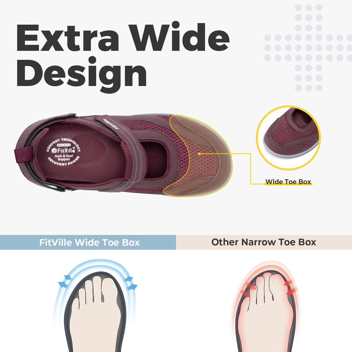 Fitville Women's Sandals Mary Jane Casual Shoes Widened Toe For Swollen Feet Lightweight Breathable Outdoor Elderly Shoes Sandal
