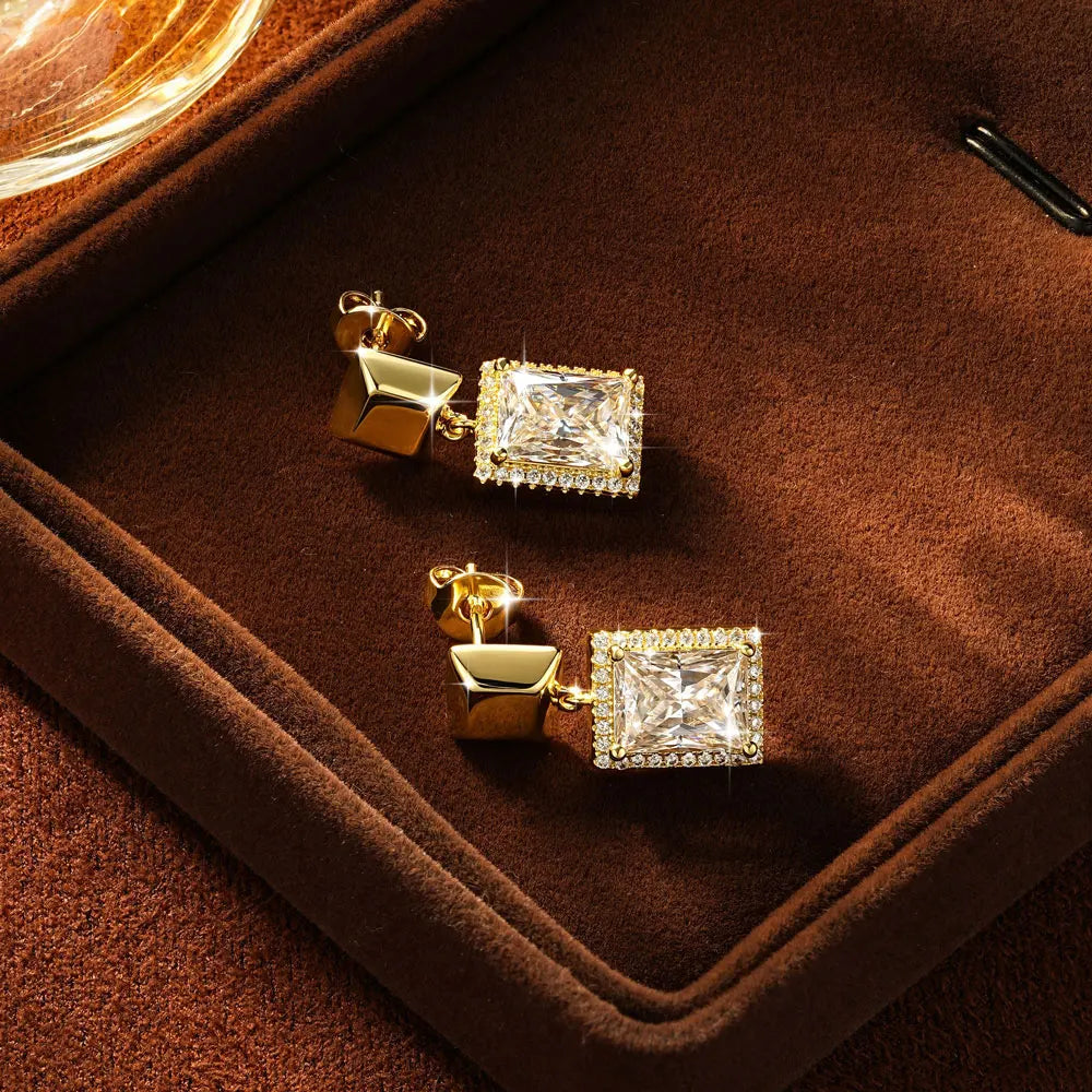 OXTAO Brilliant Geometric Stud Earrings for Women 14K Gold Filled 6x8mm Moissanite Drop Earrings Fashion Wedding Party Gift