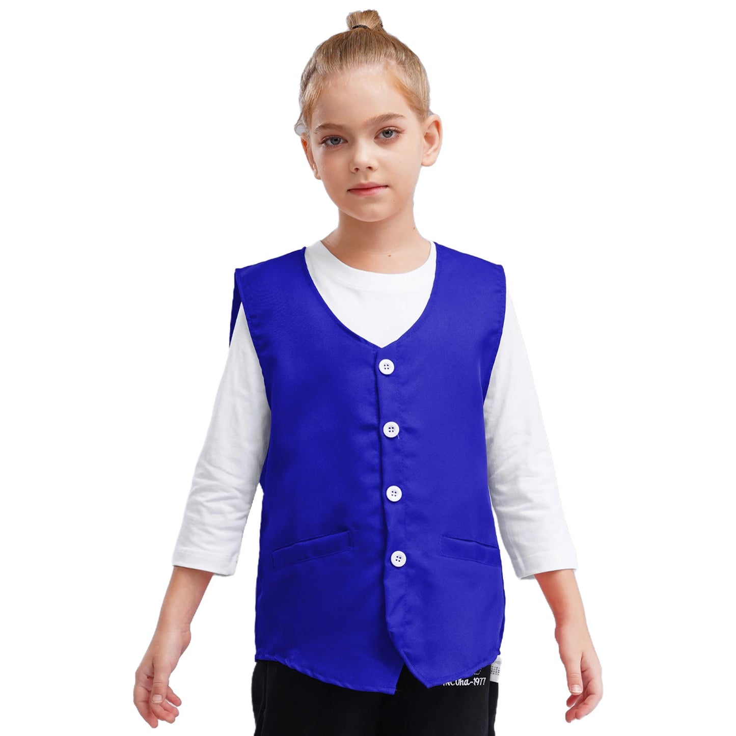 Kids Boys Girls Button Volunteer Vest Solid Color V Neck Sleeveless Waistcoat Volunteers School Camp Activities Uniform