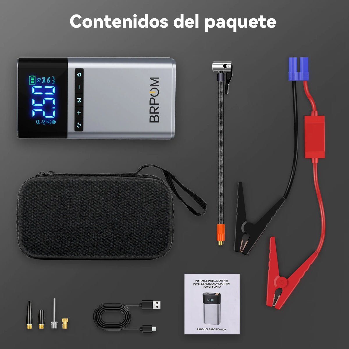 BRPOM 26800mAh Portable Car Starter with Air Compressor 180 PSI 6000A Starter 12V Car Battery Starter Box Car Battery Jumper Starter