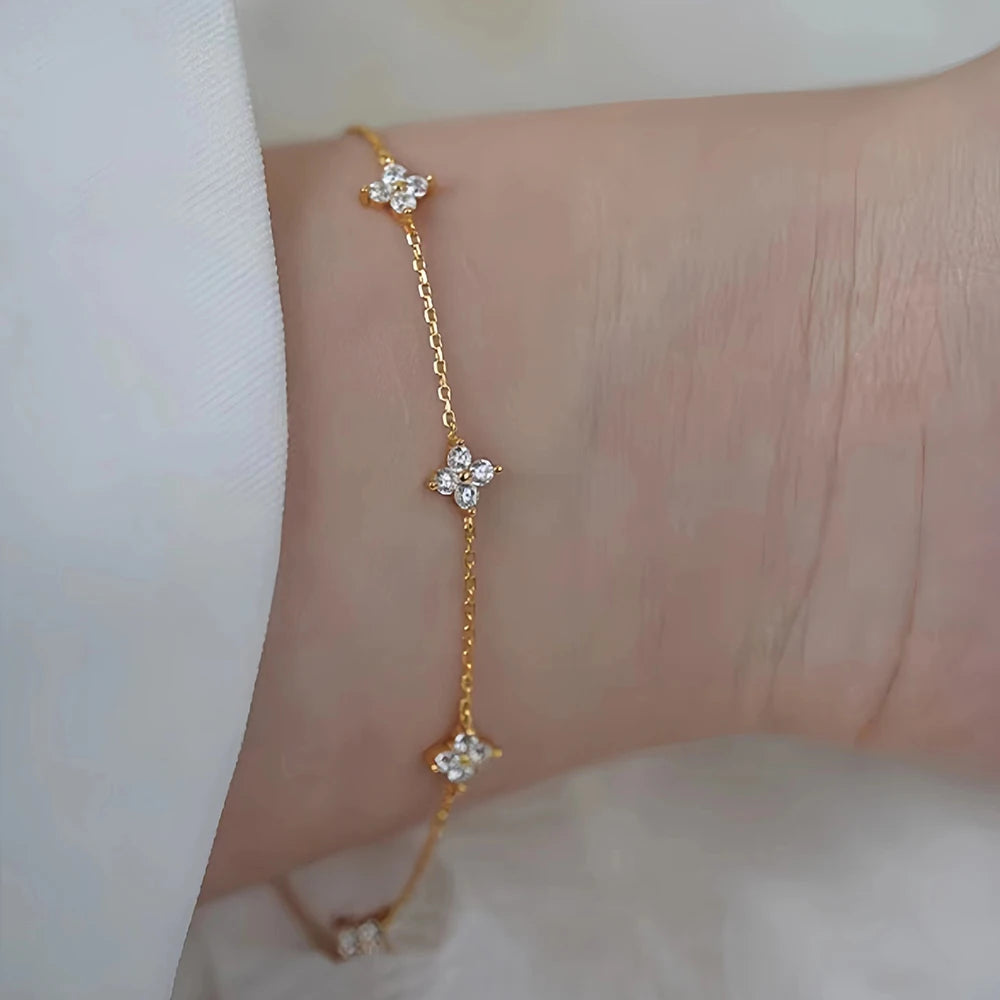New Stainless Steel Zircon Necklaces for Women 18K Gold Plated Four Leaf Grass Collar Chain Necklace Luxury Jewelry Gift