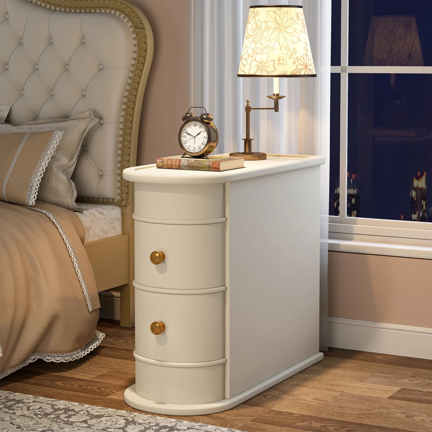 Tribesigns End Table Round Solid Wood Sofa Bedside Narrow Bedroom Side Table Nightstand with Drawer
