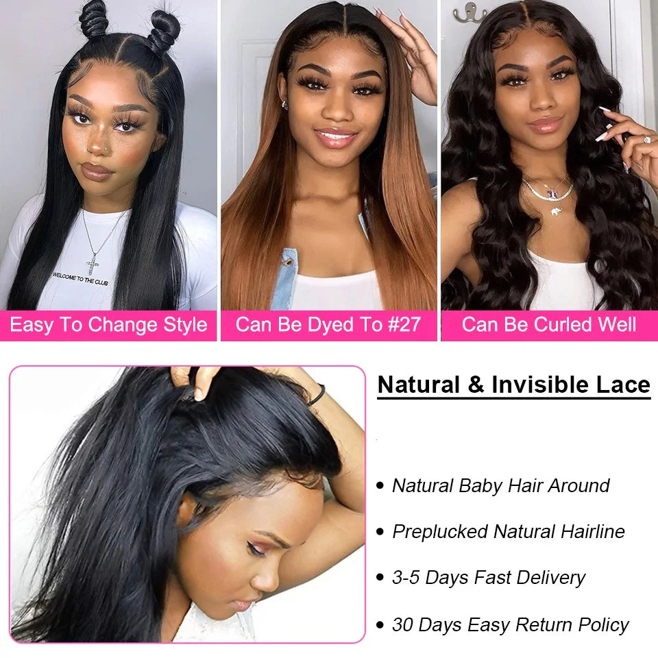200 Density 13x4 13x6 HD Lace Frontal Human Hair Wigs Straight 360 Lace Frontal Wig PrePlucked 5x5 Closure Lace Wig Remy Hair