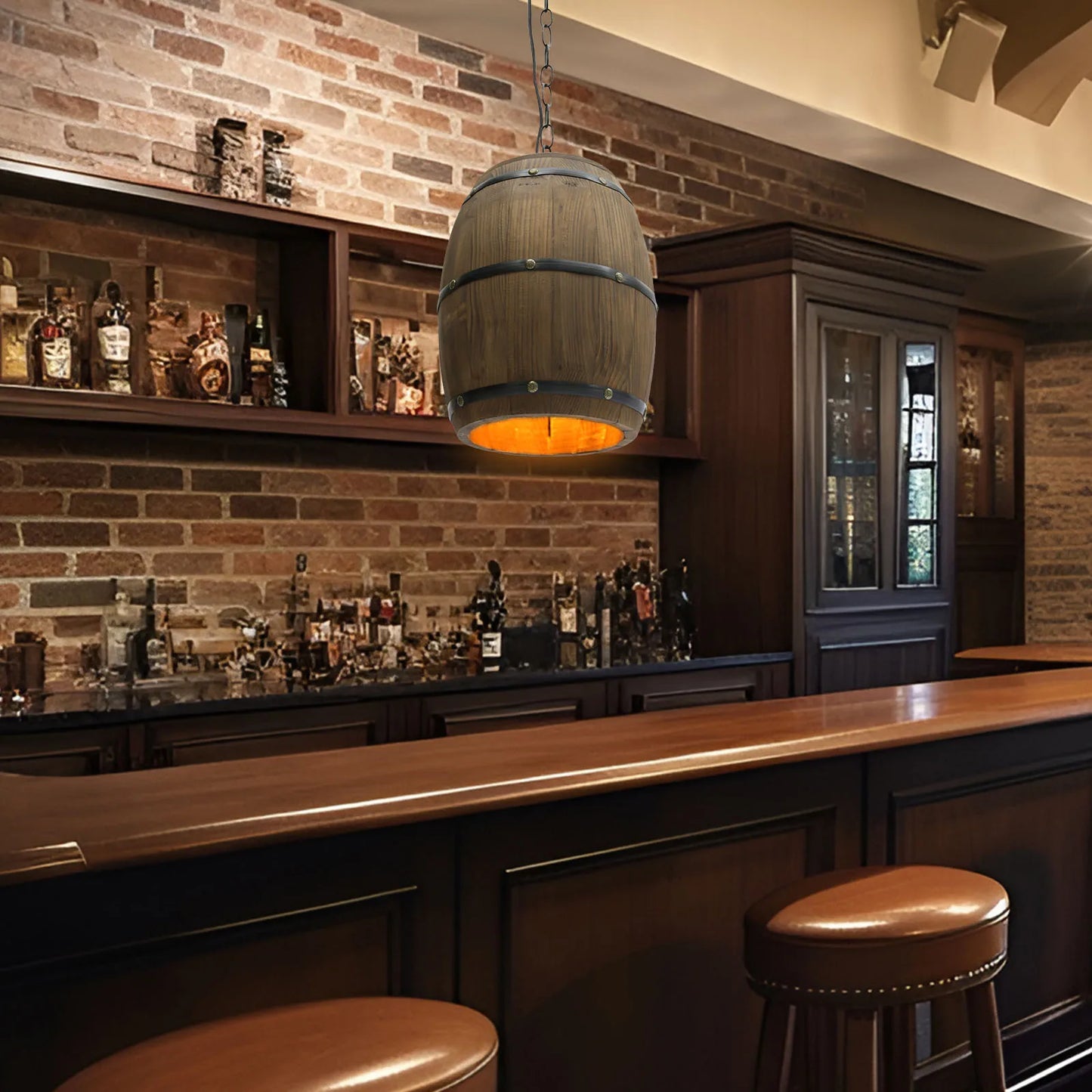 Retro Wood Wine Barrel Pendant Light，Industrial Ceiling Lamp ，Vintage Chandelier Light Fixtures for Bar Cafe Home Restaurant
