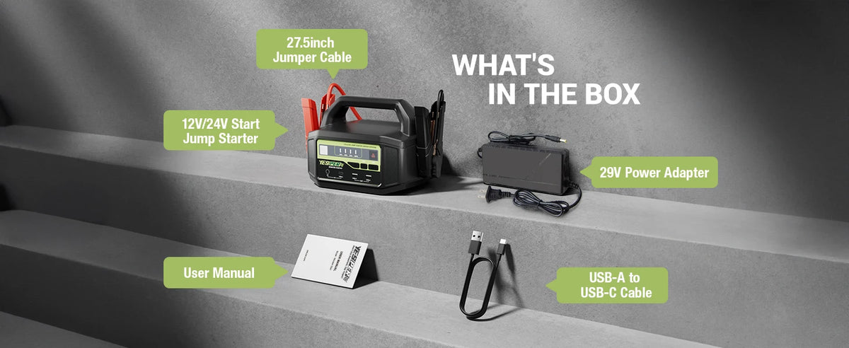 YESPER 12V/24V 6000A Car Jump Starter: 36400mAh Power Station + 3-Mode LED, for Gas/Diesel Engines, Cars to Boats, -40°C~60°C