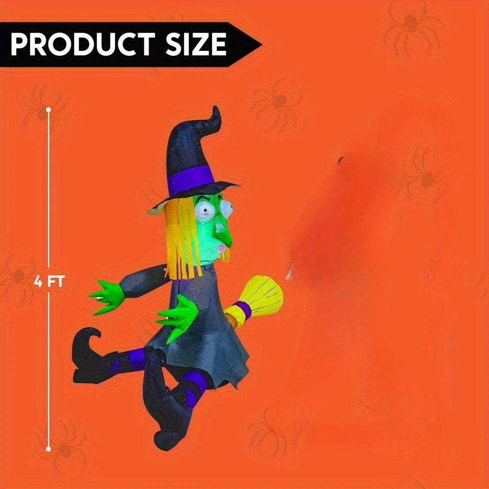 4FT Halloween Witch Inflatable Witch with Build-in LED Lights Outdoor Blow Up Decor for Yard Trees & Parties | Witch Decorations, Halloween Inflatables Outdoor, Blow Up Yard Decor