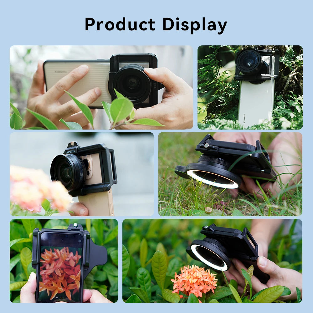 APEXEL 10-20X Zoom Macro Lens With LED Fill Light HD Micro Phone Camera Lenses Support Eye Macro Photography for iPhone Samsung Xiaomi Huawei Oppoand All Smartphones