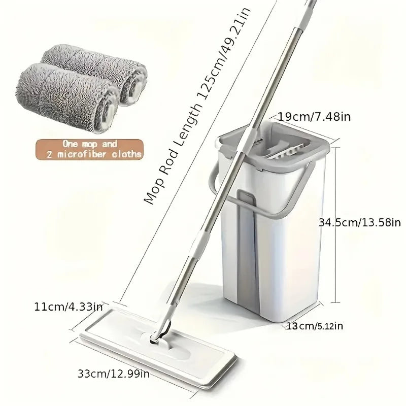 Hands-Free Flat Mop & Bucket Set with 4 Reusable Microfiber Pads, 360° Swivel, Long Handle for Floor & Wall Cleaning