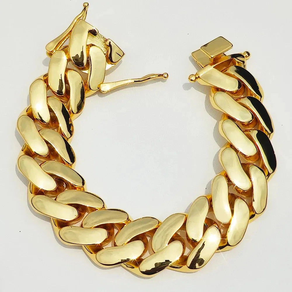 Men's 18-22mm Cuban Link Bracelet Hip Hop Heavy Brass Miami Cuban Link Chain Chunky Bracelet Jewelry For Boy Gift Drop Shipping