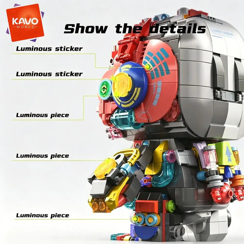 KAVOWORLD 1377pcs Mecha Technical Rabbit Building Blocks Set Cyber Bunny Model Kit Mechanical Animal Building Bricks Robot Bunny Figure Cyborg Toy Tech Bunny LED Light Up Glow in Dark Collectible Display Posable Joints DIY As
