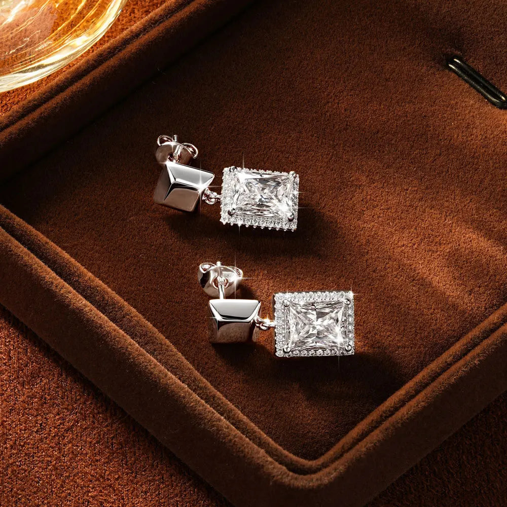 OXTAO Brilliant Geometric Stud Earrings for Women 14K Gold Filled 6x8mm Moissanite Drop Earrings Fashion Wedding Party Gift