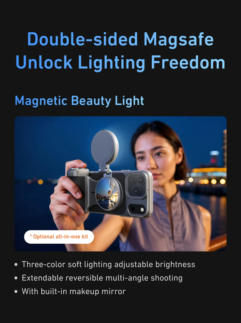 TELESIN Master Grip Set for iPhone17 Pro Pro Max Magnetic Phone Camera Hand Grip Holder 3200Mha Powerbank with Wireless Charging