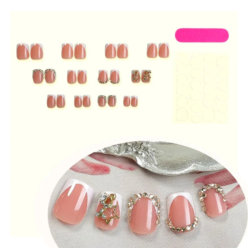 24Pcs Short Square French Metal Press On Nails, Reusable Non-Damaging, Free Shipping