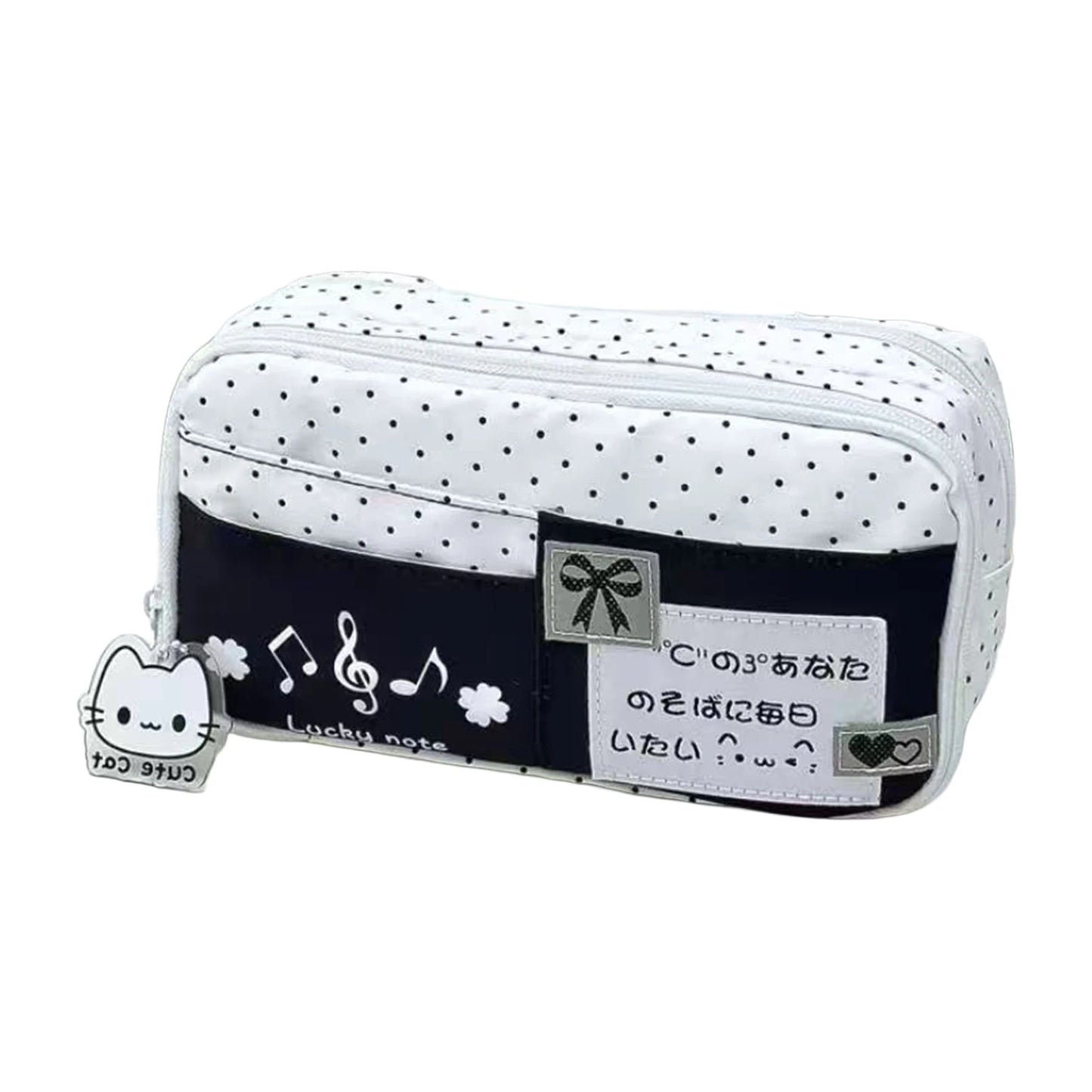 Cute Cat Polka Dot Pencil Case Blue Multi-Layer Large Capacity Pen Bag Portable Student School Stationery Storage Pouch