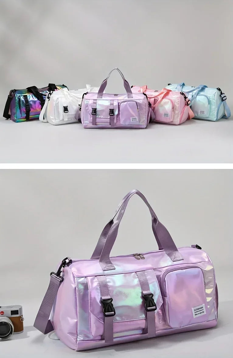 Large Capacity Women'S Nylon Travel Duffel Bag,Weekender Gym Tote with Shoe Compartment, Versatile Sports & Fitness Carry-On