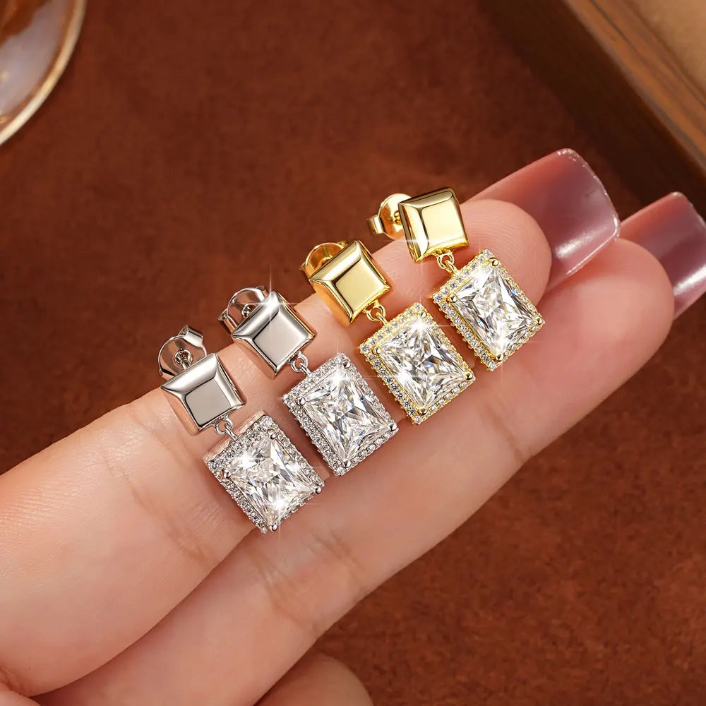 OXTAO Brilliant Geometric Stud Earrings for Women 14K Gold Filled 6x8mm Moissanite Drop Earrings Fashion Wedding Party Gift