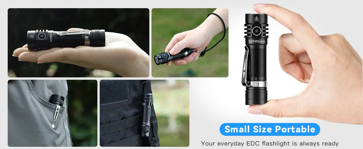 Sofirn SC18 1800lm EDC Flashlight USB C Rechargeable SST40 LED 18650 Torch TIR Optics Lens Lantern with Power Indicator