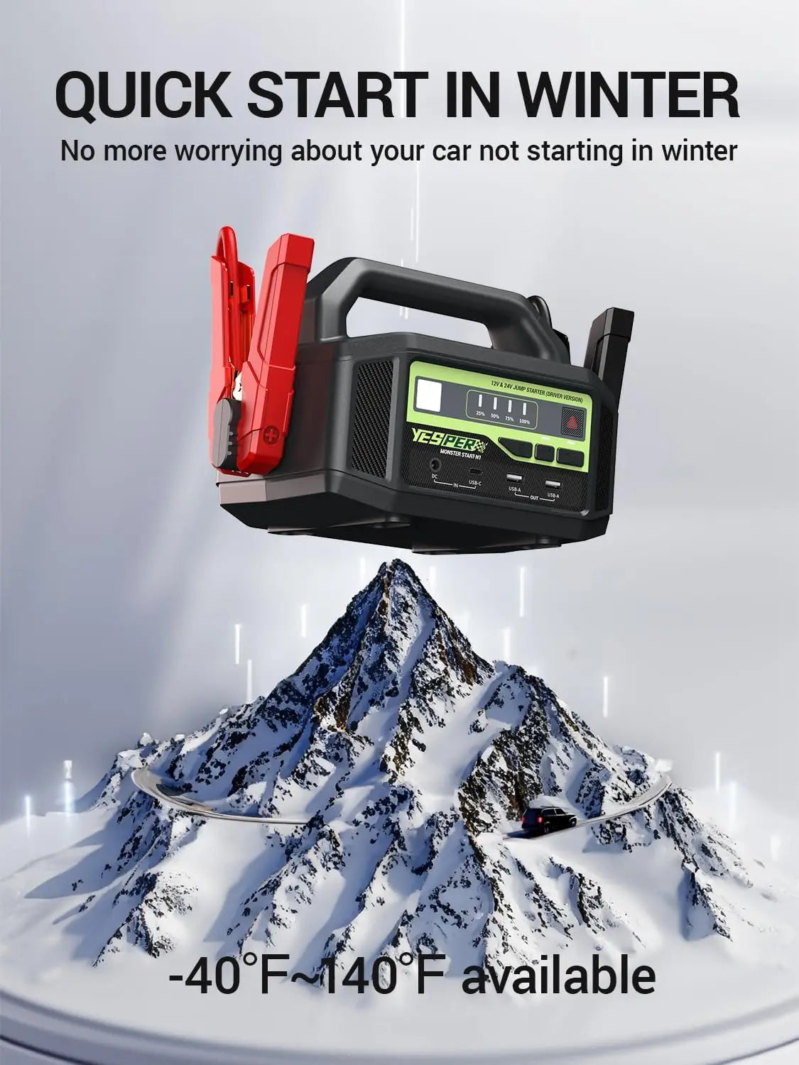 YESPER 12V/24V 6000A Car Jump Starter: 36400mAh Power Station + 3-Mode LED, for Gas/Diesel Engines, Cars to Boats, -40°C~60°C