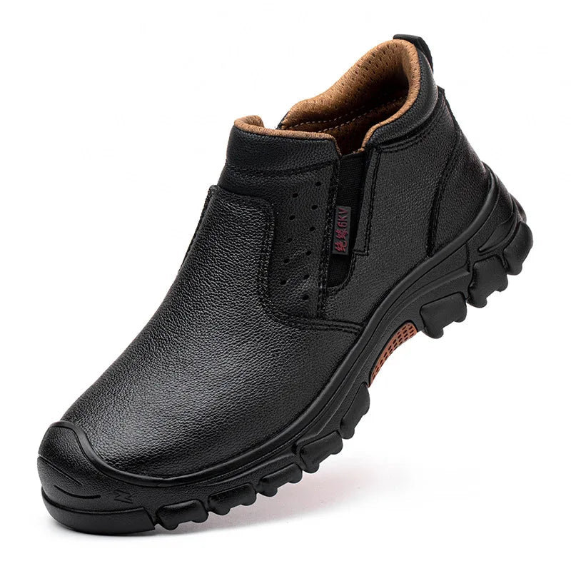 Mens Work Boots Composite Toe Safety Footwear Metatarsal Guard Puncture-Proof Construction Work Shoes Anti-Slip Rubber Outsole