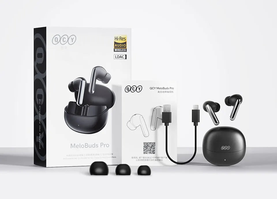 QCY MeloBuds Pro ANC Bluetooth 5.3 Earphones Wireless 46dB Hybrid ANC Hi-Res LDAC Earbuds 6 Mic Headphones 34H In-Ear Detection