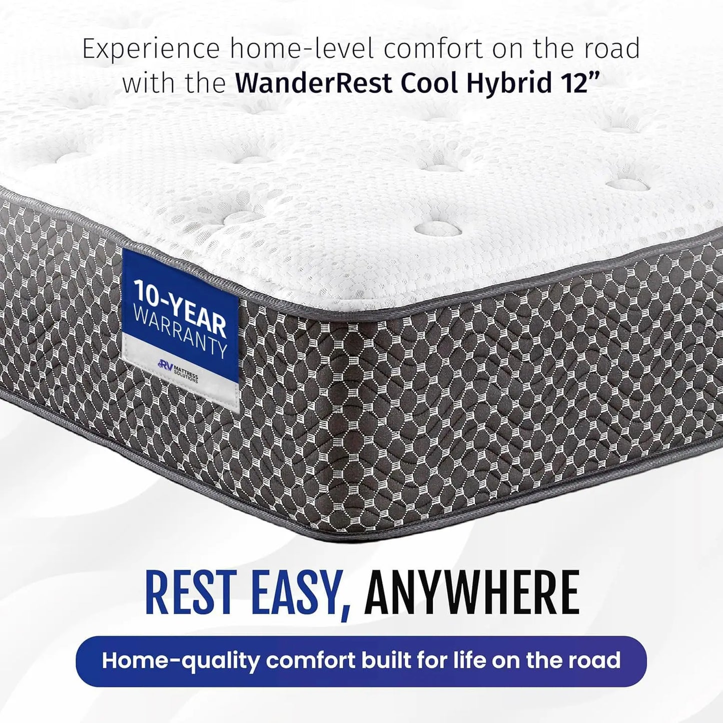 WanderRest 12” Cool Hybrid RV Mattress, Short Queen 60x74, Plush-Medium Gel Memory Foam & Pocketed Coil Bed for RV,, Custom