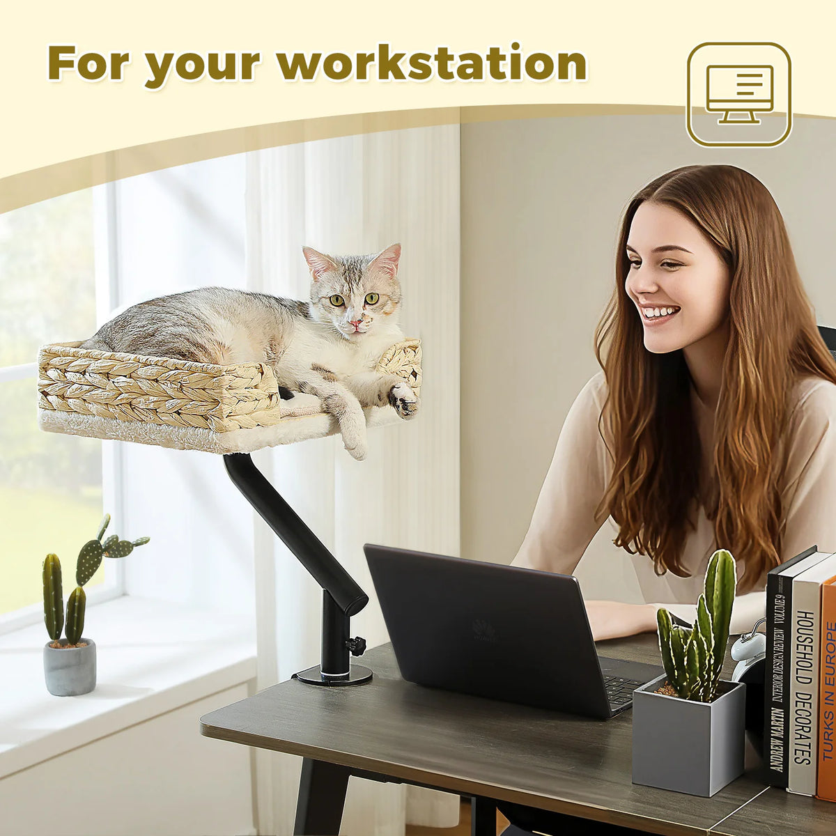 PAWZ Road Adjustable Cat Desk Bed With Plush Hammock