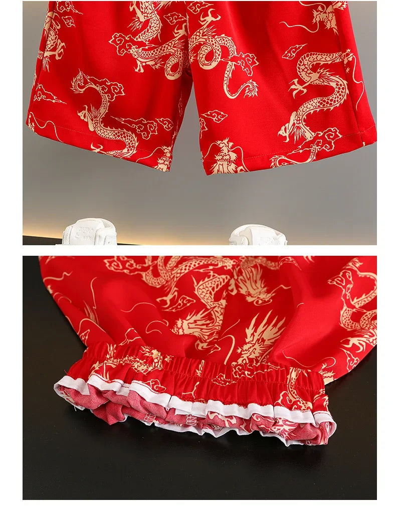 Fashion Baby Tang Costume Tops Pants Two-piece Set Boy Outfit Casual Children's Sets Summer Tweens Boys Hanfu Suit Kids Clothing