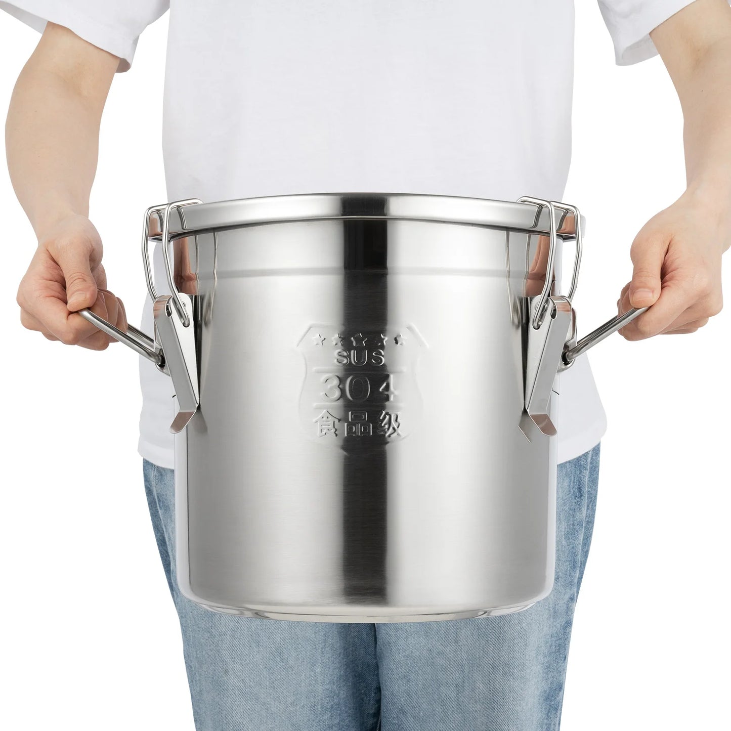 Bymaocar 12L 304 Stainless Steel Cereal Container Metal Kitchen Rice Oil Storage Bucket Airtight Durable, Corrosion Resistant