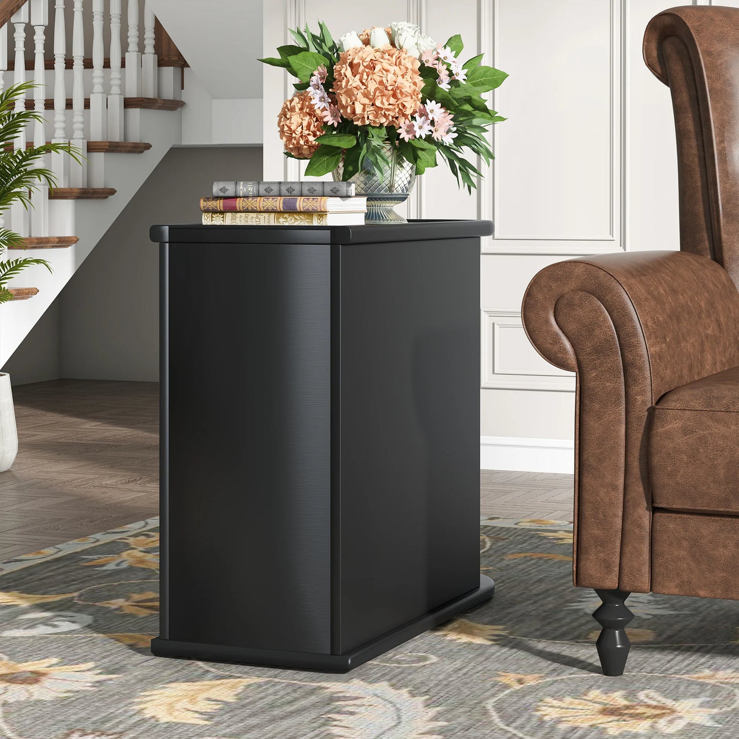 Tribesigns End Table Round Solid Wood Sofa Bedside Narrow Bedroom Side Table Nightstand with Drawer