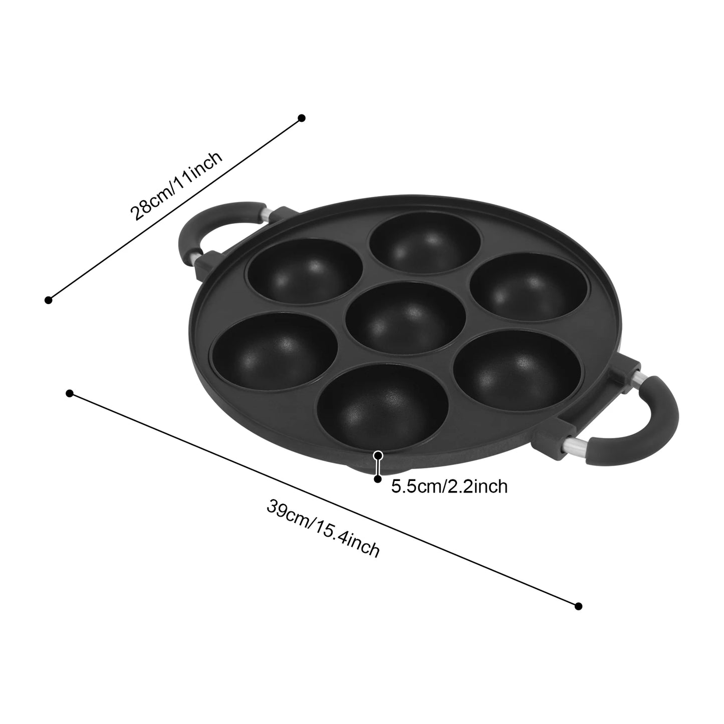 Bymaocar 7-Hole Cake Mold Pan With Handle Nonstick Takoyaki Maker