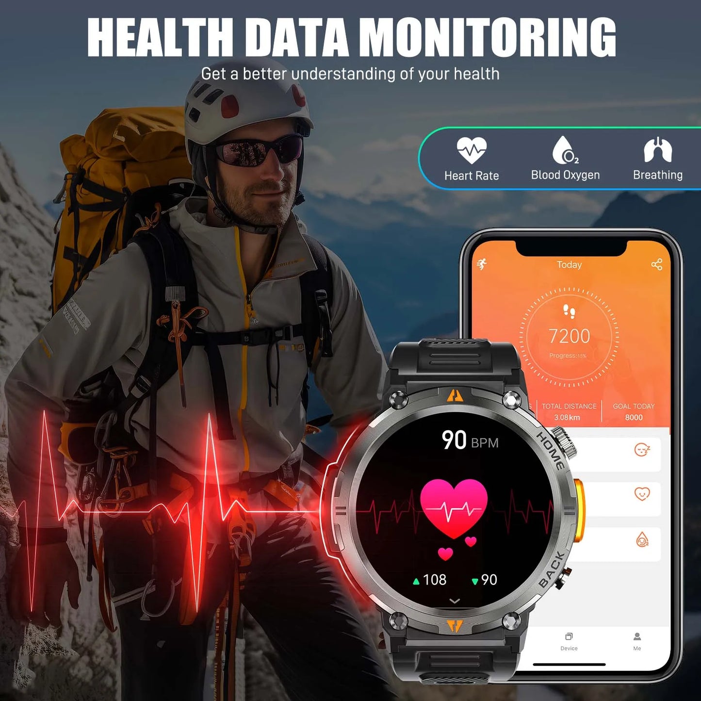 EIGIIS KE3 2025 New Bluetooth Call Smartwatch for Men Full Touch Screen with Health Monitor Heart Rate Flashlight Smart Watch