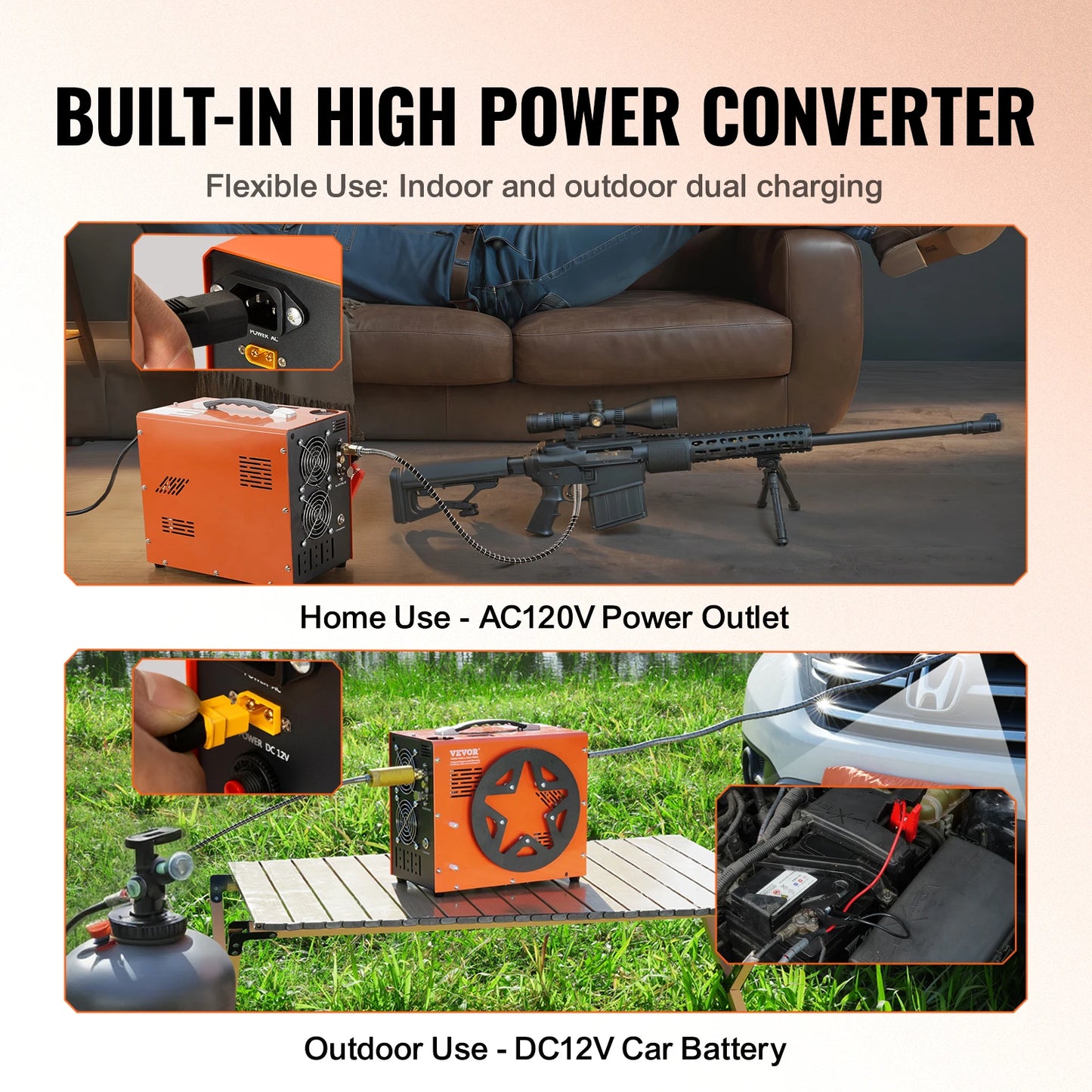 SucceBuy PCP Air Compressor, 4500PSI/30Mpa Portable PCP Airgun Compressor with Built-in Power Converter