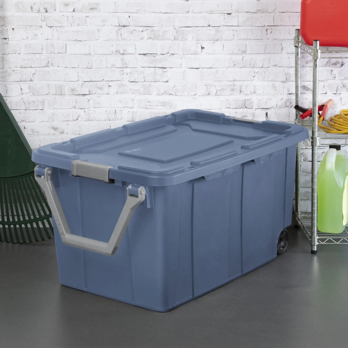 Sterilite Extra Large Storage Bin, 40 Gallon Wheeled Plastic Storage Container with Handle, Black, Pack of 2, Industrial