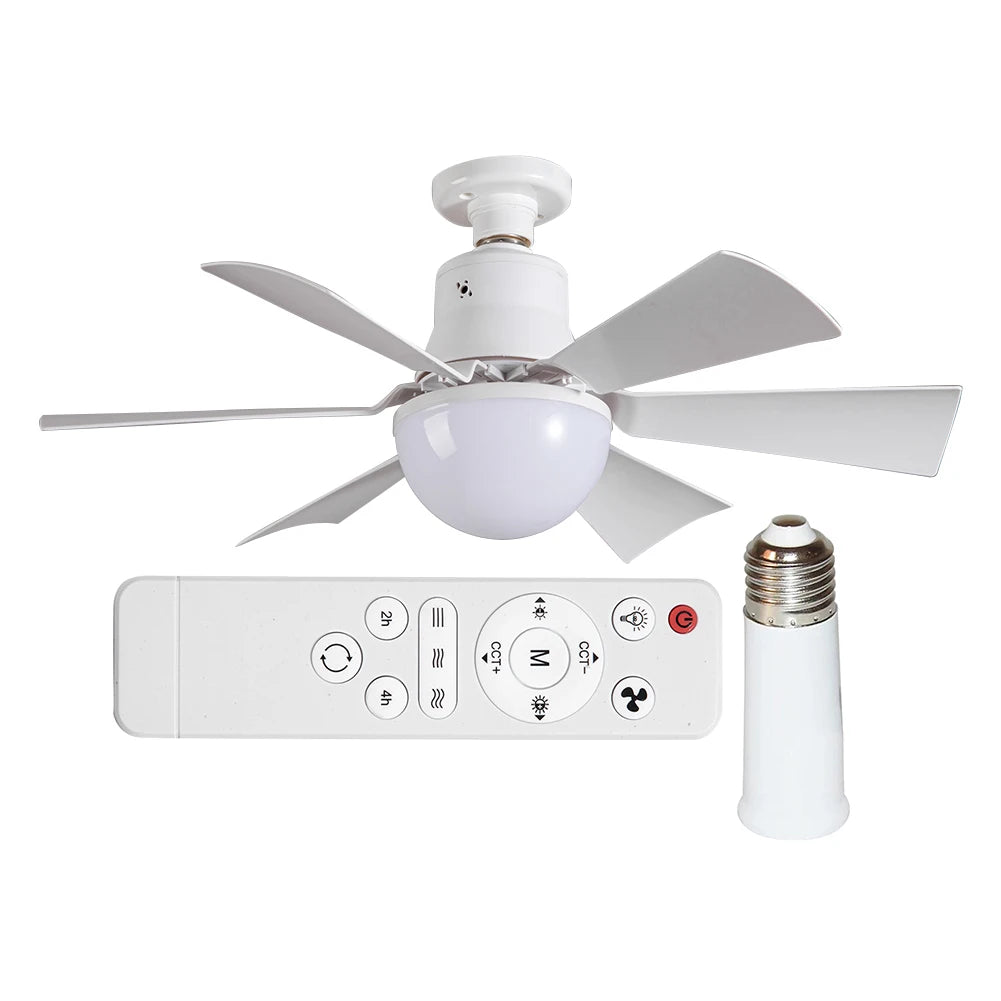 Ceiling Fan Light with Remote 3 Gear Wind Speed Socket Ceiling Fan Dimmable Light Bulb Fan for Living Room Bedroom