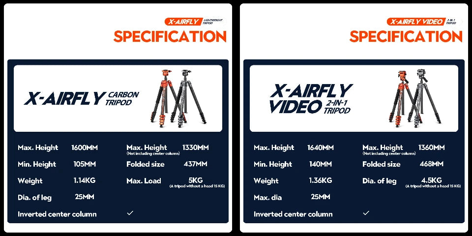 Fotopro X-Airfly Video Carbon Fiber Tripod 164CM Portable Travel Tripod for Camera with  Ball Head Fluid Head  Flip Lock