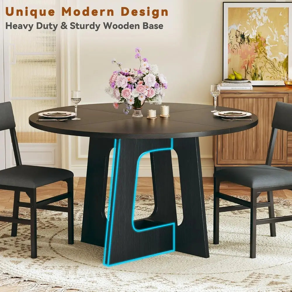 6-7 Piece Dining Set, 47 Round Table with Chairs, Space-Saving Wood Base for Kitchen & Living Room, Black