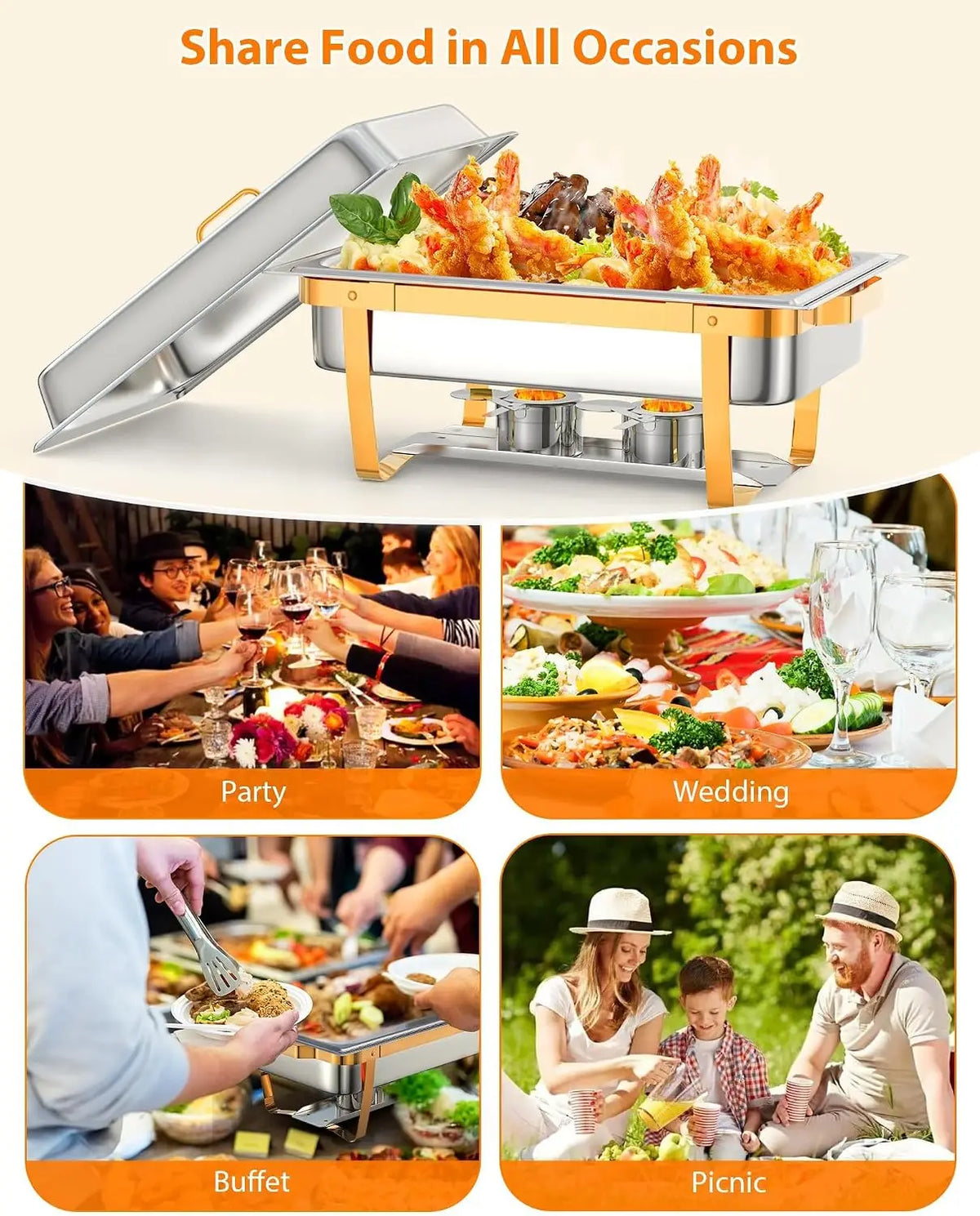 Tacleekii 2 4 6 Pack Chafing Dishes Buffet Set 8QT Rectangle Catering Food Warmers Complete Set Stainless Steel Buffet Servers and Warmers with Lid Complete Set for Parties Banquets Weddings