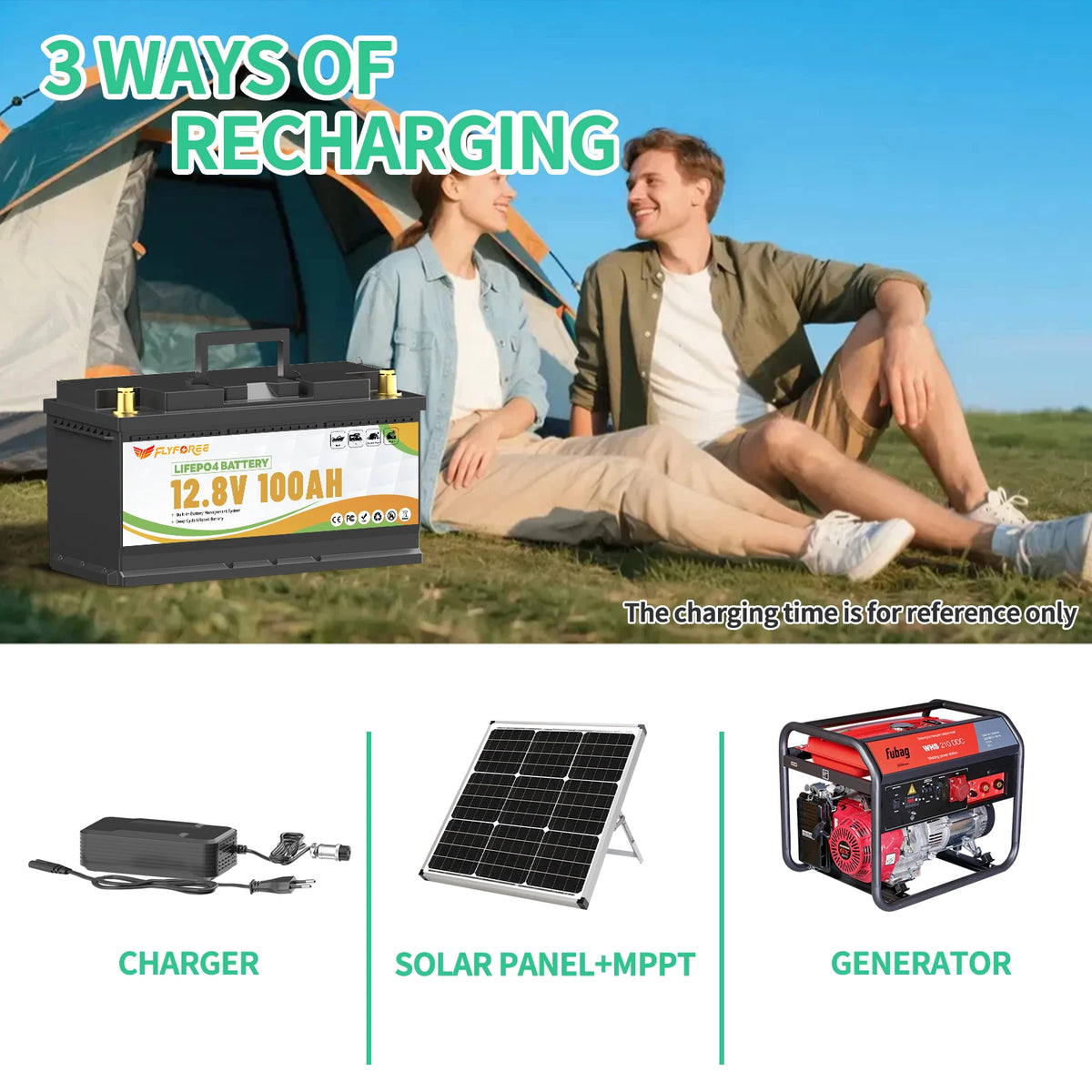 FLLYROWTH 12V 100Ah LiFePo4 Lithium Battery Pack With Bluetooth 100A BMS For RV Boat Motor Inverter Solar Wind Off-Road Off-grid LiFePO4 Batter