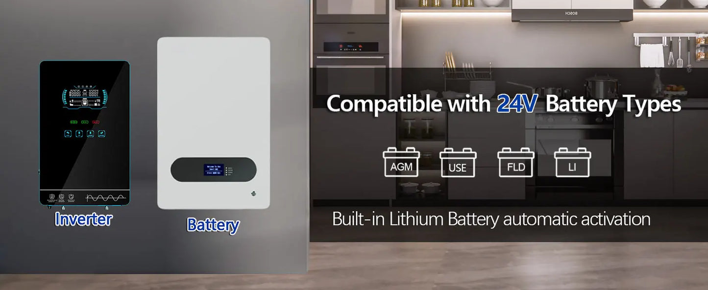 Y&H 4KW Hybrid Solar Inverter 24V 110V Pure Sine Wave Battery-Free Starting Built MPPT 140A Solar Charger Solar System BMS/WiFi