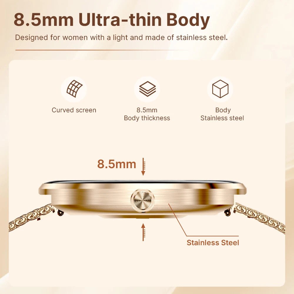 MEVADEN 1.43" AMOLED Screen Women Smart Watch 8.5mm Ultra-thin Stainless Steel Luxury Smartwatch Health Monitor Sport Watch H33