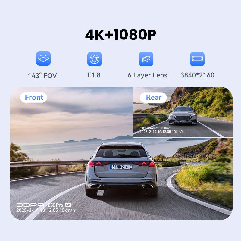 DDPAI Z50 Pro Dash Cam 4K Car DVR 3"IPS Screen 5GHz WiFi GPS ADAS 24H Parking Monitor Front and Rear Dashcam Car Camera