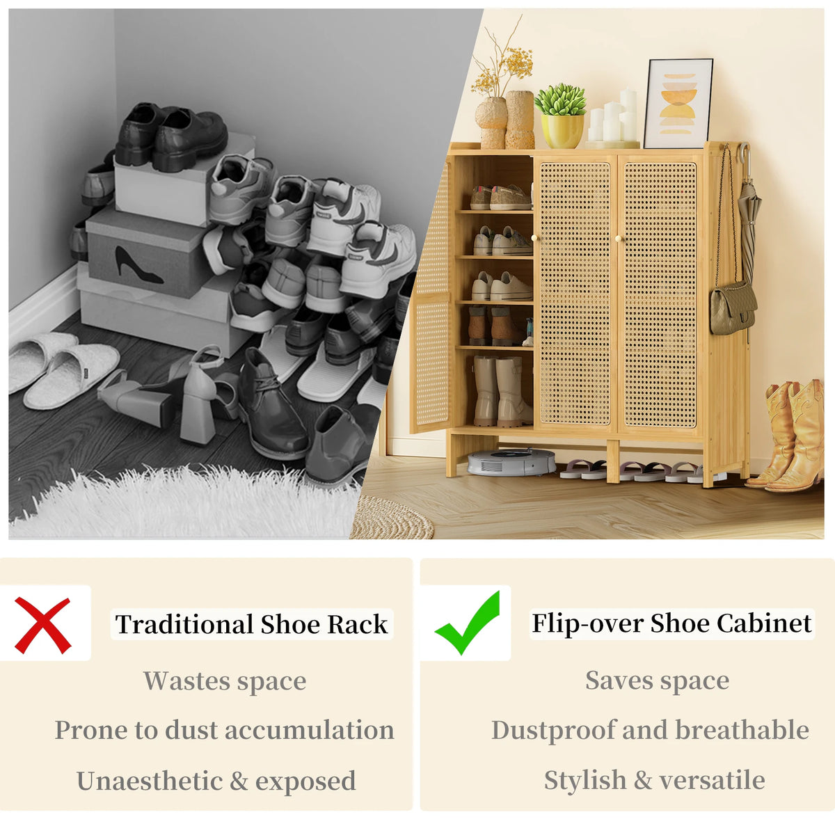 Wisfor Bamboo Shoe Rack Organizer 6 Tier Shelves Entryway Storage