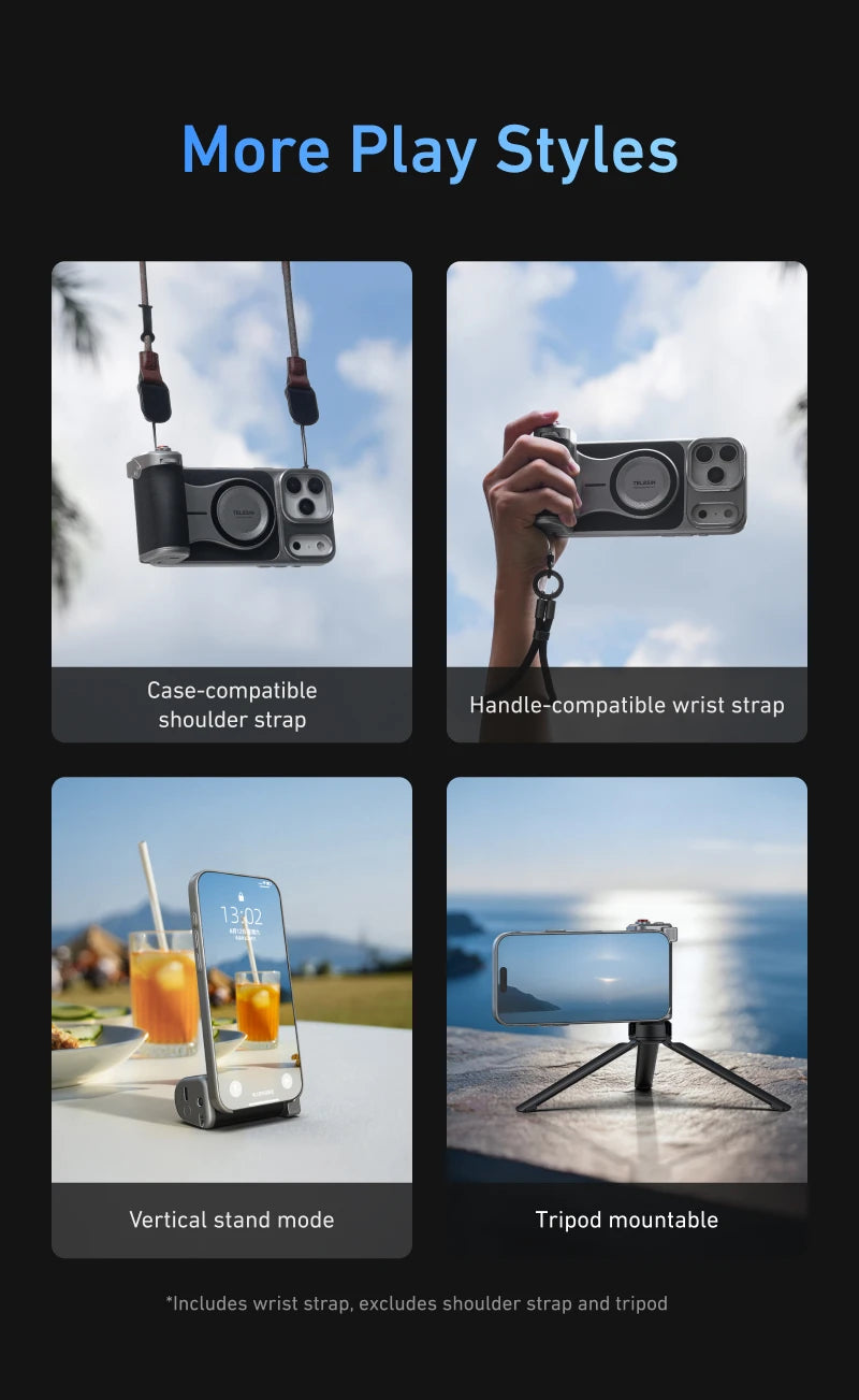 TELESIN Master Grip Set for iPhone17 Pro Pro Max Magnetic Phone Camera Hand Grip Holder 3200Mha Powerbank with Wireless Charging