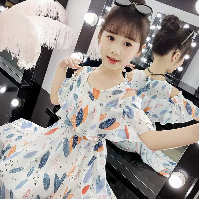 Summer Thin Girl Dress Floral Chiffon Princess Children's Dress Vestidos Summer Girls Casual Dresses Robe Fille Kids Clothes