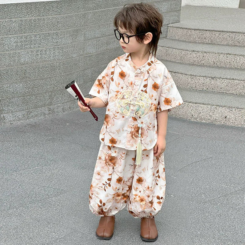 Fashion Baby Tang Costume Tops Pants Two-piece Set Boy Outfit Casual Children's Sets Summer Tweens Boys Hanfu Suit Kids Clothing